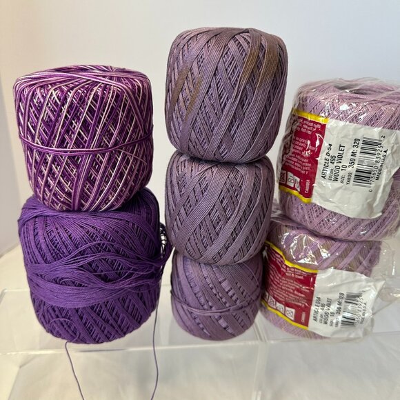 Crochet Thread Lot of 7 Assorted Purple Spools, South Maid 495 J&P Coats Vintage - Picture 1 of 9